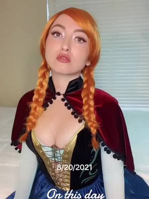 A post by @jordanscosplay on TikTok caption: #onthisday #throwback #annacosplay #disneycosplay #fyp 