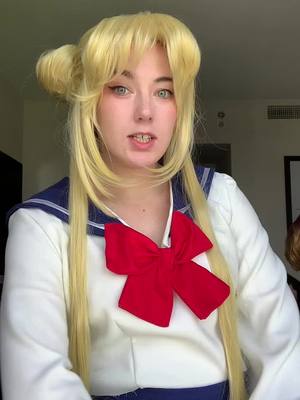 A post by @bitty_bee_ on TikTok caption: Me if i actually posted lol But! My friend HAND MADE this costume for me for #matsuricon theyre so talented oml. 💙🤍 #usagitsukino #usagi #sailormoon #cosplay 