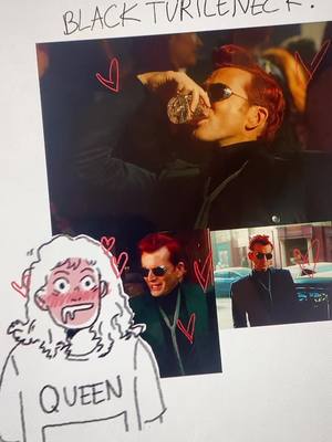 A post by @19rats on TikTok caption: meanwhile aziraphale only has one outfit ever i guess 😢🤷‍♀️ [#goodomens #goodomensfandom #goodomens2 #ineffablehusbands #aziraphale #crowley #azicrow #davidtennant #michaelsheen #artist #fandom #fyp ]