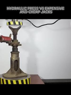 A post by @hydraulic_press6 on TikTok caption: Hydraulic press vs experience and cheap jacks