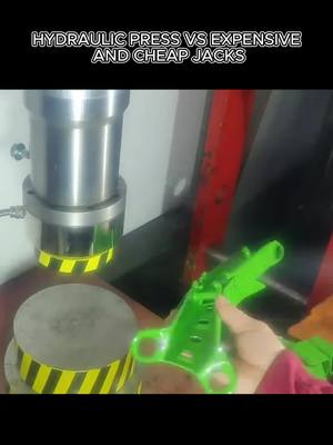 A post by @hydraulic_press6 on TikTok caption: Hydraulic press vs experience and cheap jacks