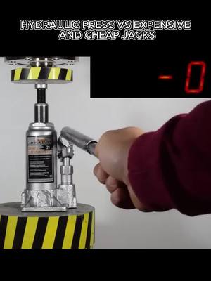 A post by @hydraulic_press6 on TikTok caption: Hydraulic press vs experience and cheap jacks