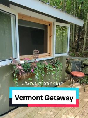 A post by @foundandcurated on TikTok caption: Relaxing at this Airbnb cabin in Vermont. it's a complete hidden gem! No gate keeping here! #vermontairbnb #airbnbcabin #cabinairbnb #vermontcabin #relaxingvacation #hottubtiktoks 