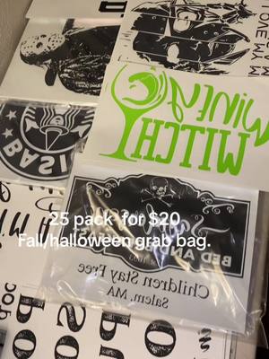 A post by @flintzprintz on TikTok caption: #halloween #fall #screenprinttransfers #grabbag #fyp