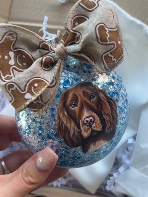 A post by @septemberscottie on TikTok caption: Christmas pet portrait baubles available now #doglover #petparent #fypシ゚viral #petportraitartist #dogsofttiktok