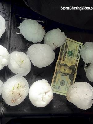 A post by @stormchasingvideo on TikTok caption: Huge Baseball Size #Hail Impacts Henryetta, Oklahoma With Costly Damage #okwx #stormchasing #stormchasing #gianthail #insanehail