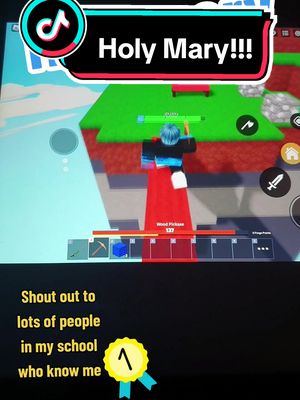 A post by @ripsuckers on TikTok caption: Holy mary on a cross!!! #YMC #Gaming #Epic #roblox #bedwars #win #mischeviator #funnyvideo #memes 