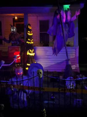 A post by @justjennie87 on TikTok caption: Still have some things to do like webs, projectors and other details but its getting there 🎃 #halloween #halloweendecor #halloween2023 #spookyseason #halloweendiy #halloweencemetery #12ftskeleton #12footskeleton #pukingskelleton #pukingskelly 