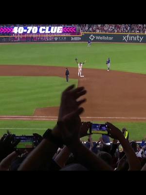 A post by @gifs_baseball on TikTok caption: The #Braves take about ten seconds to recognize Ronald Acuña Jr. after accomplishing a feat never before acheived in the history of #MLB (40+ home runs and 70+ stole bases) and the #Cubs commentators get very upset about it. #baseball #salt #40/70 #steal #acuna