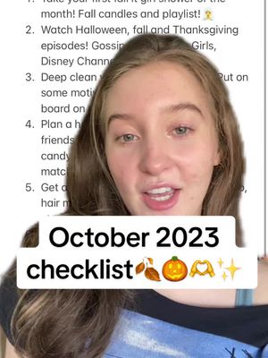 A post by @saturn.angelll on TikTok caption: This Octobers checklist! 🎃✨🍂🫶🧣⭐️💋 #greenscreen #halloween #fall #october2023