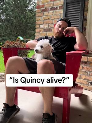 A post by @patrickbarnes on TikTok caption: For those that have been asking where Quincy has been. Its tough seeing the only dog you’ve ever had grow older. Hes healthy and happy, but he just doesnt have that same energy. I will try to post when hes up for it, but it just won’t be as often. Thank you again for supporting us all these years ❤️ 🐶 