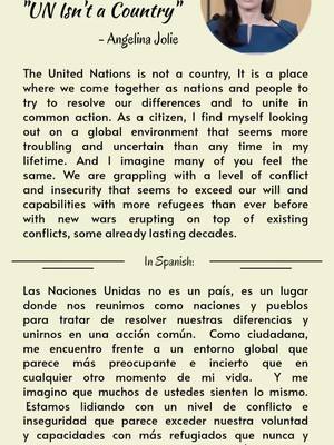 A post by @wethinkinenglish on TikTok caption: Learn English with Angelina Jolie's speech about what the role of the United Nations is. #learnenglish #aprenderingles