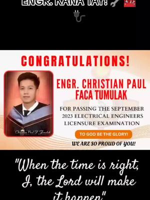 A post by @businessmomjo on TikTok caption: Engr. Christian Paul Faca Tumulak, REE  Congratulations Tay 🥳 #electricalengineering #boardpasser #electricalengineer #september2023 #engr #ENGINEER #examinationresultdays 