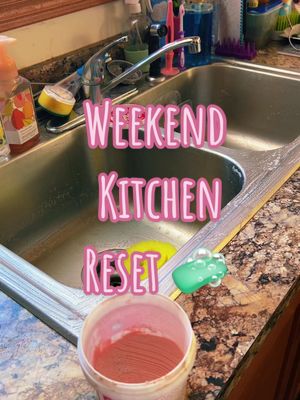 A post by @patience_riley on TikTok caption: Weekend Kitchen Reset👏🏻🧼🩵 #kitchenreset #CleanTok #cleanwithme #cleaningmotivation #kitchencleanup #spedupclean #organizedhome #swiffer #scrubdaddy #thepinkstuff #thepinkstuffcleaning #febrezespray #cascadedishpods #weekendreset #resetwithme #resetroutine #MomsofTikTok #momtok #satisfying #fyp