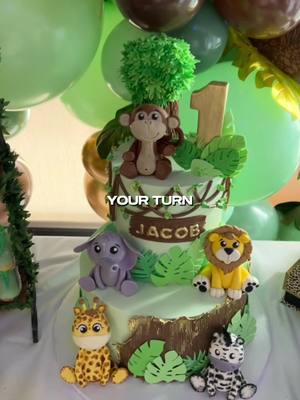 A post by @caketoppedwithlove on TikTok caption: Safari Cake #safari #safaricake #junglecake #fondant #fondanttoppers #cake #cakedecorating 