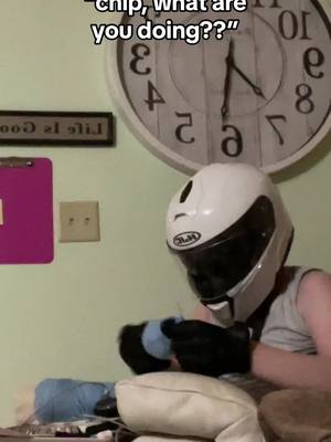 A post by @chipthespidermanguy on TikTok caption: listen okay sometimes my dad leaves his motorcycle stuff out and i just have to put it on it calls to me i feel like a stormtrooper #transmasc #hehim #spidermanguy #trend #fyp 