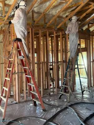 A post by @first_defense_insulation on TikTok caption: New construction open cell spray foam 