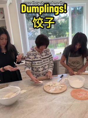 A post by @tammy_blackmedia on TikTok caption: It was so much fun making dumplings with my mom and her friend. I grew up eating these all the time and always wanted to learn how to make the skins from scratch. Love you mom ❤️  #FoodTok #dumplings #chinesefood #饺子 #Recipe #cooking