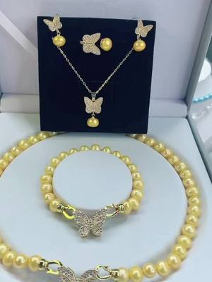 A post by @timeless.official1 on TikTok caption: 🥰🤩new arrival butterfly in gold ,5pcs in a set#fashion #jewelry #pearl #makeup #necklace #bracelet #ring #earrings 