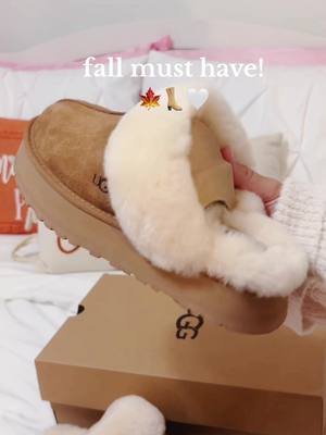 A post by @ae.daily on TikTok caption: UGG disquette slippers 🫶🏼 • spell your name without F.A.L.L 🍁🤍 • #miniuggs #uggslippers #preppy #fyp #foryoupage #xyzbca #fallvibes 