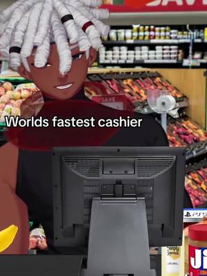 A post by @kishinshinobi on TikTok caption: Fastest vtuber cashier, would you like your receipt in the bag?😉 #fyp #foryou #viral #fastestcashieriknow #cashier #funny #vtuber #envtuber #anime #animeboy #trend 