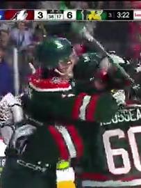 A post by @nftsportsco on TikTok caption: Mathis Rousseau is the first goalie in Mooseheads history to score a goal. What a moment in Moose Country. #GoMooseGo