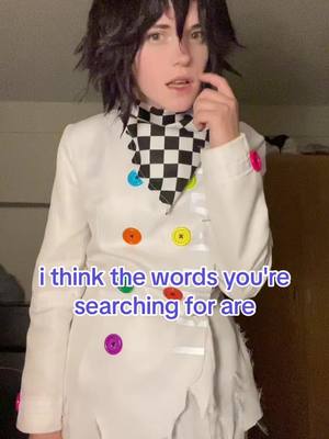 A post by @1.2.oatmeal on TikTok caption: kaito duets welcomed :3 #cosplay #kokichiouma #kokichioumacosplay #drv3 #kokichicosplay #kaitomomota #kaitomomotacosplay