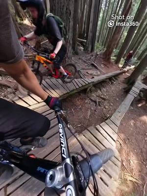 A post by @ddangerousddave on TikTok caption: More woodwork than dirt! @insta360_official #mtb #mtblife #enduro #downhillmtb #downhill #freeride #tech #insta360x3 #skinnies #insta360mtb #insta360 