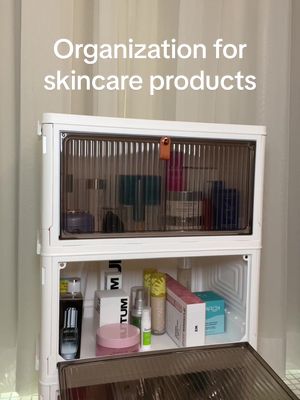 A post by @myfriendscallmeaubs on TikTok caption: #organization #organizewithme #skincare #skincareorganizer #skincareorganization #storagebins #asmr #amazonfinds #amazonstorage #amazonorganization