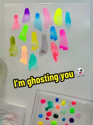 A post by @nikipilkington on TikTok caption: Can you spot the tiny fly crusing about at the end? 👻 #halloween #DIY #painting #neon #watercolor #halloweenart #ghost #fyp #nikipilkington 