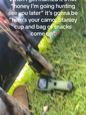 A post by @buddyblankenship03 on TikTok caption: Gotta have the snacks and her stanley#fyp #hunting#huntingpartner #wife #camo#snacks