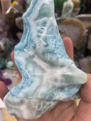 A post by @landcrystal_vip on TikTok caption: Gorgeous larimar freeform!!!#crystals #larimar