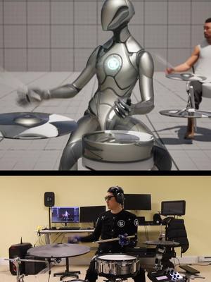 A post by @citizenmetaone on TikTok caption: Drums + MOCAP = DRUMCAP I’m using a Vicon Motion Capture system to track the motion if my body, sticks, snare, and cymbals.  The rendering is done in real in Unreal Engine 5. #mocap #UE5 