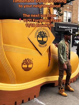 A post by @nyctrends on TikTok caption: At the Stoop Celebrating 50 years of the Original Timberland boot - catch them in your neighborhood (only two stops left!) as they tour NYC with workshops, customizations, giveaways & more! Check out the link in my bio. #TimberlandStoop @Timberland 