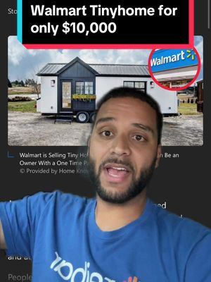 A post by @benbuyshouses on TikTok caption: Walmart Tiny Homes for $10,000 🤯 #tinyhome #walmart #walmarttinyhome #housing #affordable 