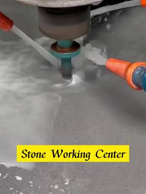 A post by @hongyuntilecutter on TikTok caption: Stone Working Center processing faucet holes.#construction #stoneworkingcenter #workingcenter #cnccontouringcenter 