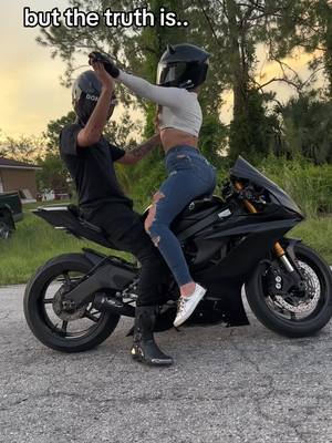 A post by @vanessabrianna_ on TikTok caption: if he dont commit feIonies w you he aint the one🙅🏼‍♀️ #bikercouple #yamahacouple #bikerlife #motorcycles #biketok #yamahar6 