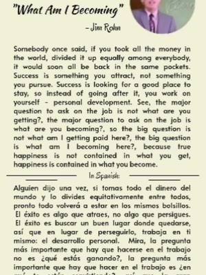 A post by @wethinkinenglish on TikTok caption: Learn English with Jim Rohn | Speech: "What are you becoming". #learningenglish #aprenderingles #inglesamericano #americanenglish