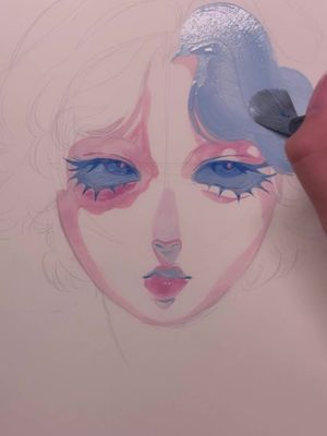 A post by @soulroho on TikTok caption: i drew those pupils like 300 times fr~ quick sketch this came out so well, lo dibujé en una sola sentada i'm really proud  me inspire de alguien d insta #art #gouache #traditional #sketchbook #sketching #doodle #artist #aesthetic #illustration #painting