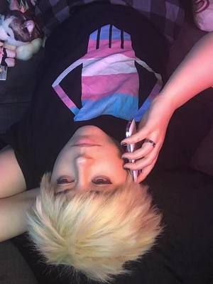 A post by @allenchaicosplay on TikTok caption: I don’t want to hang up... (Shirt in Bio) #bakugou #bakugoucomfort #bakugoukatsuki #bakugoutrans #transbakugou 