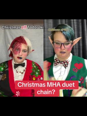 A post by @elvenpatches07 on TikTok caption: #duet with @Patchy Can we get mofs MHA christmas duets?  #christmaself #elfiida #mha #mhacosplay #mhacosplayer #shototodoroki #todorokishoto #todorokicosplay #christmasmha #mhachristmas #elftodoroki #christmascountdown #duetswelcome #duetswanted