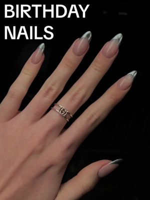 A post by @livx0xo on TikTok caption: silver chrome french 🪩 #nailday #naildaywithme #naildayvlog #birthdaynails #chromenails #nailinspo 