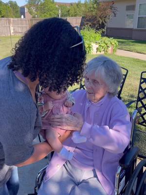 A post by @sincerelycierraa on TikTok caption: This was the day my daughter met my 99 year old grandma. She suffered from dementia that ultimately took her earlier this year. I’m thankful for this special moment before her health got worse. I love you, Doris Mae. 