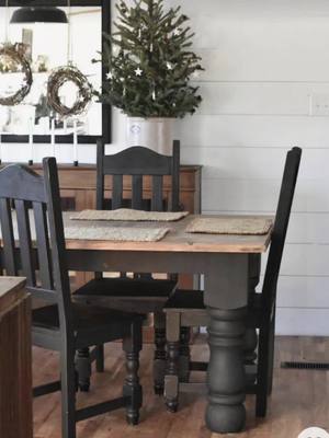 A post by @_pixiecreations on TikTok caption: found an old pottery barn table on Facebook marketplace for $40. I turned it into my dream dining table. I'm so obsessed with how it turned out #DIY #furnitureflip  #refinishedfurniture #woodtable #potterybarntable #refinishdiningtable #diningtable #blackwoodtable #CapCut 