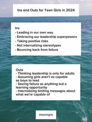 A post by @leaningirls on TikTok caption: Owning our leadership superpowers is IN for 2024! #insandouts2024 #insandouts #leadership