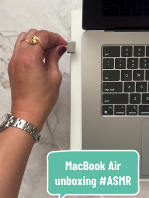 A post by @adine_plans_the_party on TikTok caption: time for an upgrade #macbook #unboxing #asmr #apple 