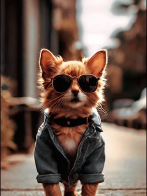 A post by @ttde342 on TikTok caption: Hold onto your hearts because our adorable pet just cranked up the cool factor!  Watch as they throw on sleek sunglasses and hop onto a motorcycle for a ride that's pure fur and furious fun.#dogs #pet #cat 