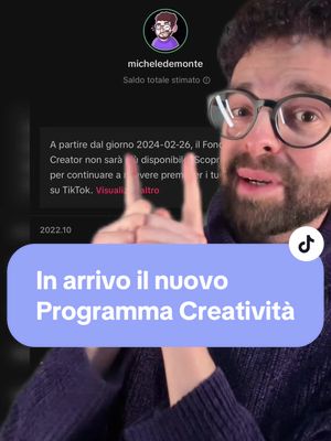 A post by @micheledemonte on TikTok caption: Programma Creatività di TikTok  👉🏻 @Mike | Esperto TikTok 180k 