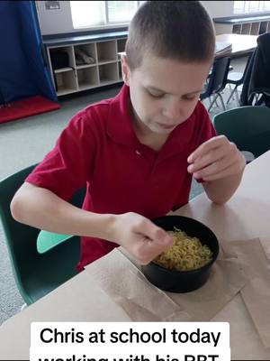 A post by @chrismom99 on TikTok caption: more videos of Chris with his RBT at school. #growth #progression #nonverbalautism #autism #aba #rbt #autismawareness 