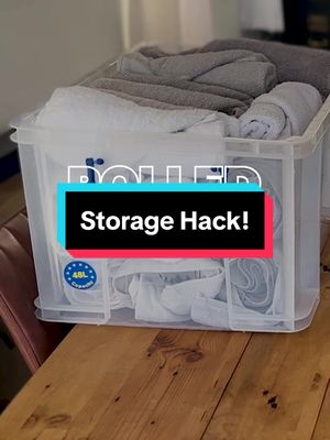 A post by @bigdugltd on TikTok caption: Does the famous rolling hack actually work?  While our Really Useful Boxes are the ultimate solution for organisation, we wanted to see how much space we could utilise INSIDE the box! #bigdug #fyp #foryou #organizedhome #optimizespace #storagehacks #hack #storage 